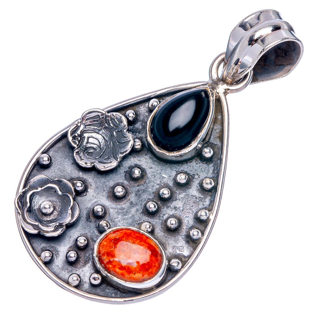 Sponge Coral, Black Onyx Pendant 1 3/4" (925 Sterling Silver) P40164