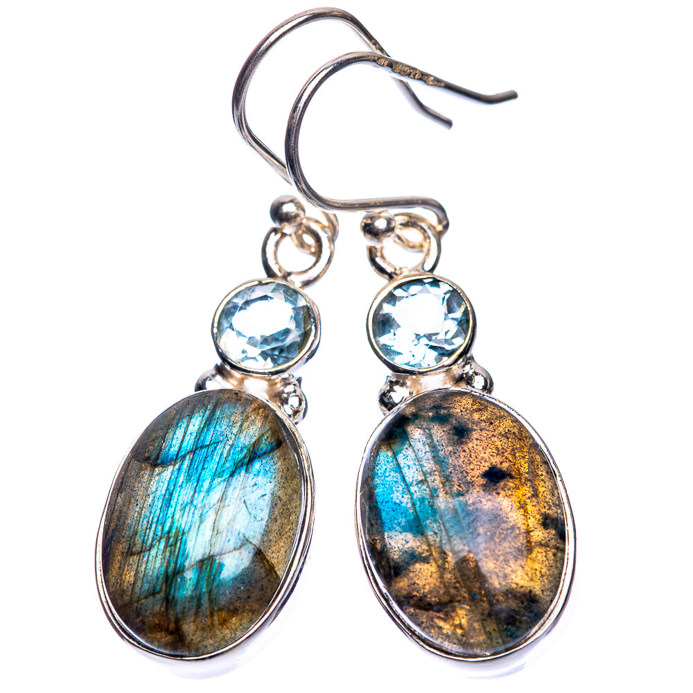 Labradorite, Blue Topaz Earrings 1 1/2" (925 Sterling Silver) E432609