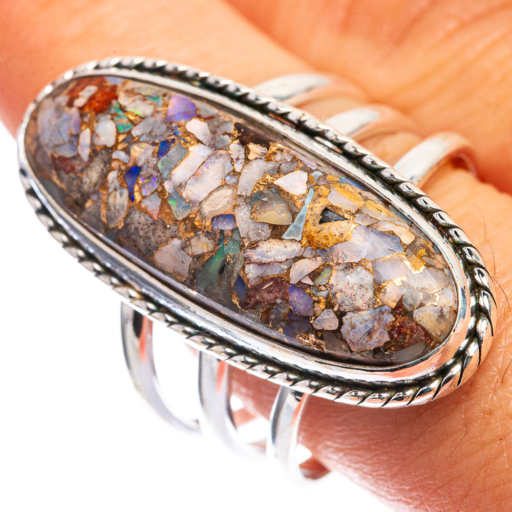 Large Copper Composite Rainbow Moonstone Ring Size 10.75 (925 Sterling Silver) RING143372