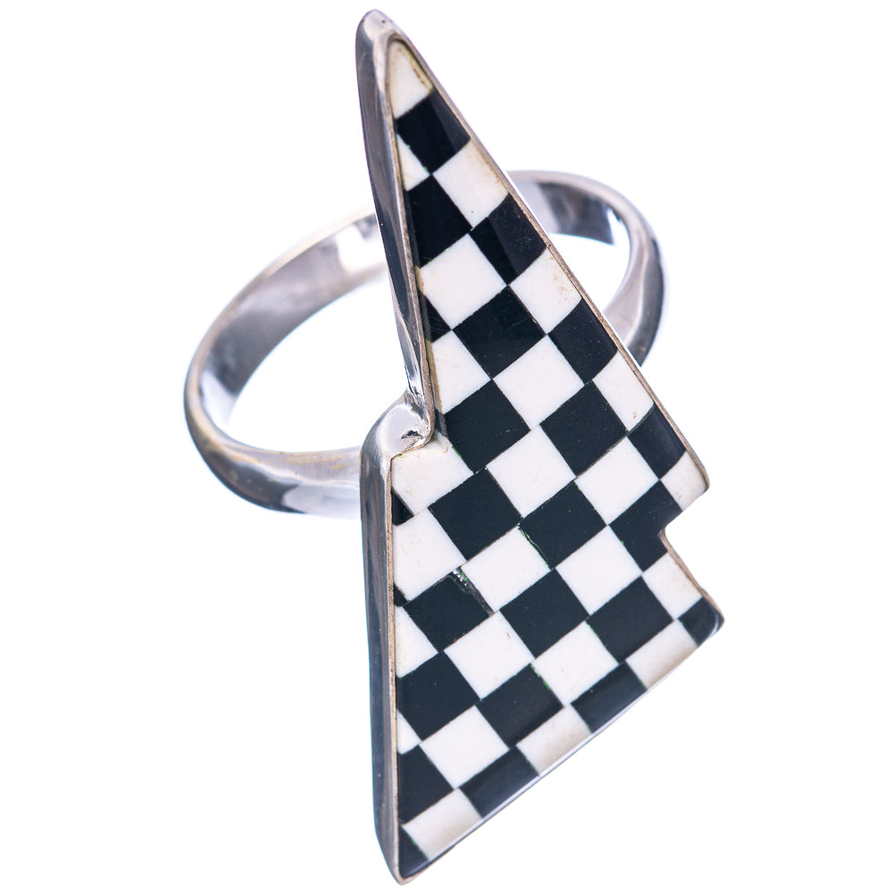 Premium Checkered Onyx Bolt Ring Size 10 (.925 Sterling Silver)