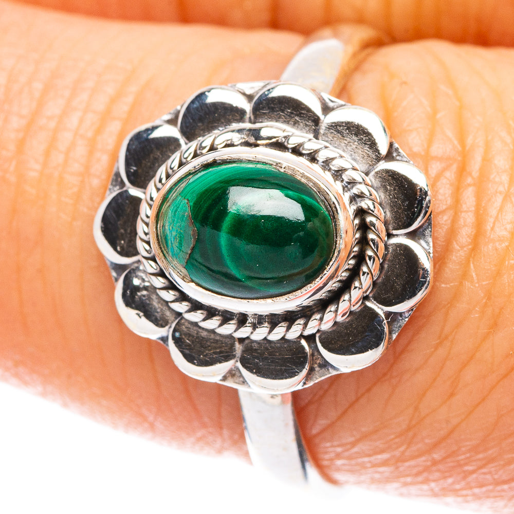 Malachite Dainty Ring Size 8 (925 Sterling Silver) R5726