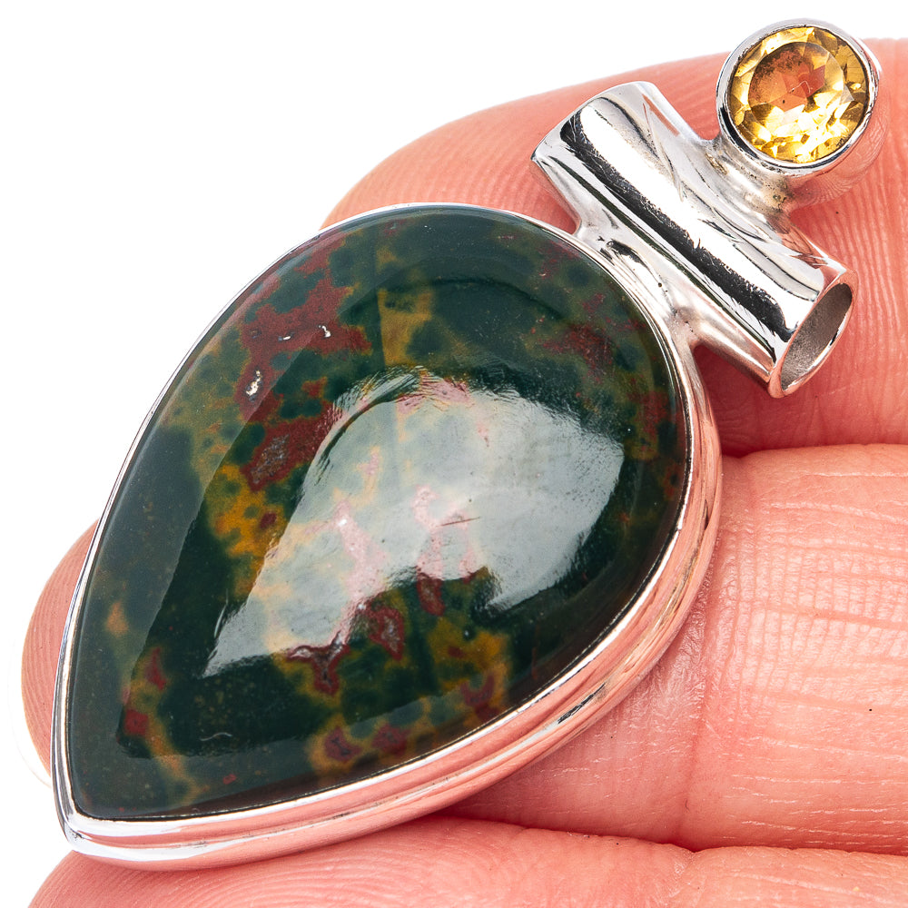 Bloodstone, Citrine Pendant 1 5/8" (925 Sterling Silver) P41337