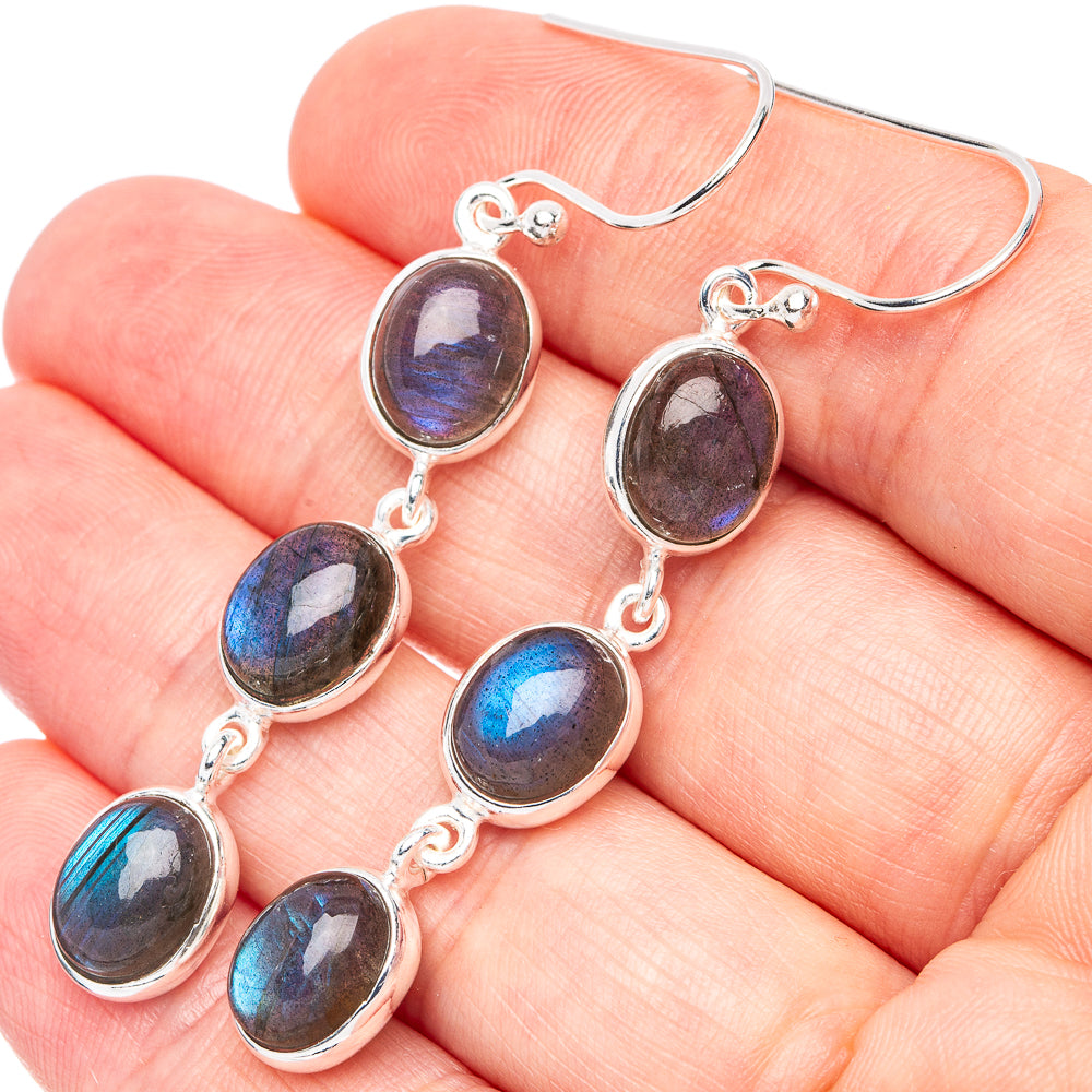 Dainty Labradorite Earrings 2 1/4" (925 Sterling Silver) E2873