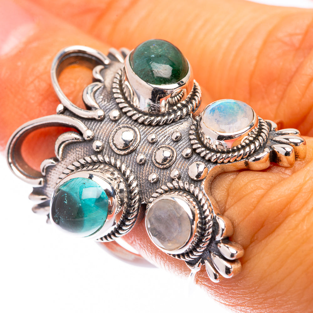Large Green Fluorite, Rainbow Moonstone Ring Size 6.25 (925 Sterling Silver) R140778