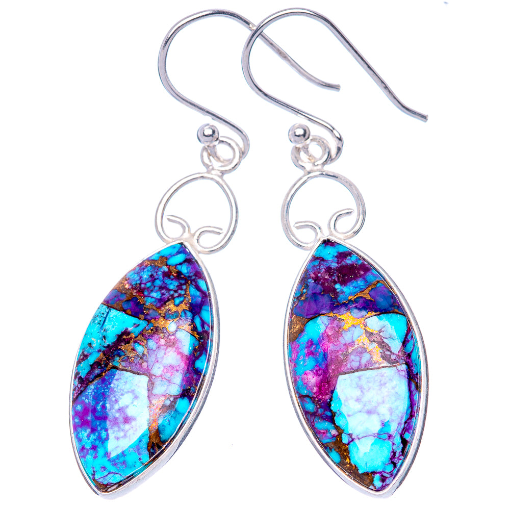 Spiny Oyster Turquoise 925 Sterling Silver Earrings 1 3/4" (925 Sterling Silver) E1231