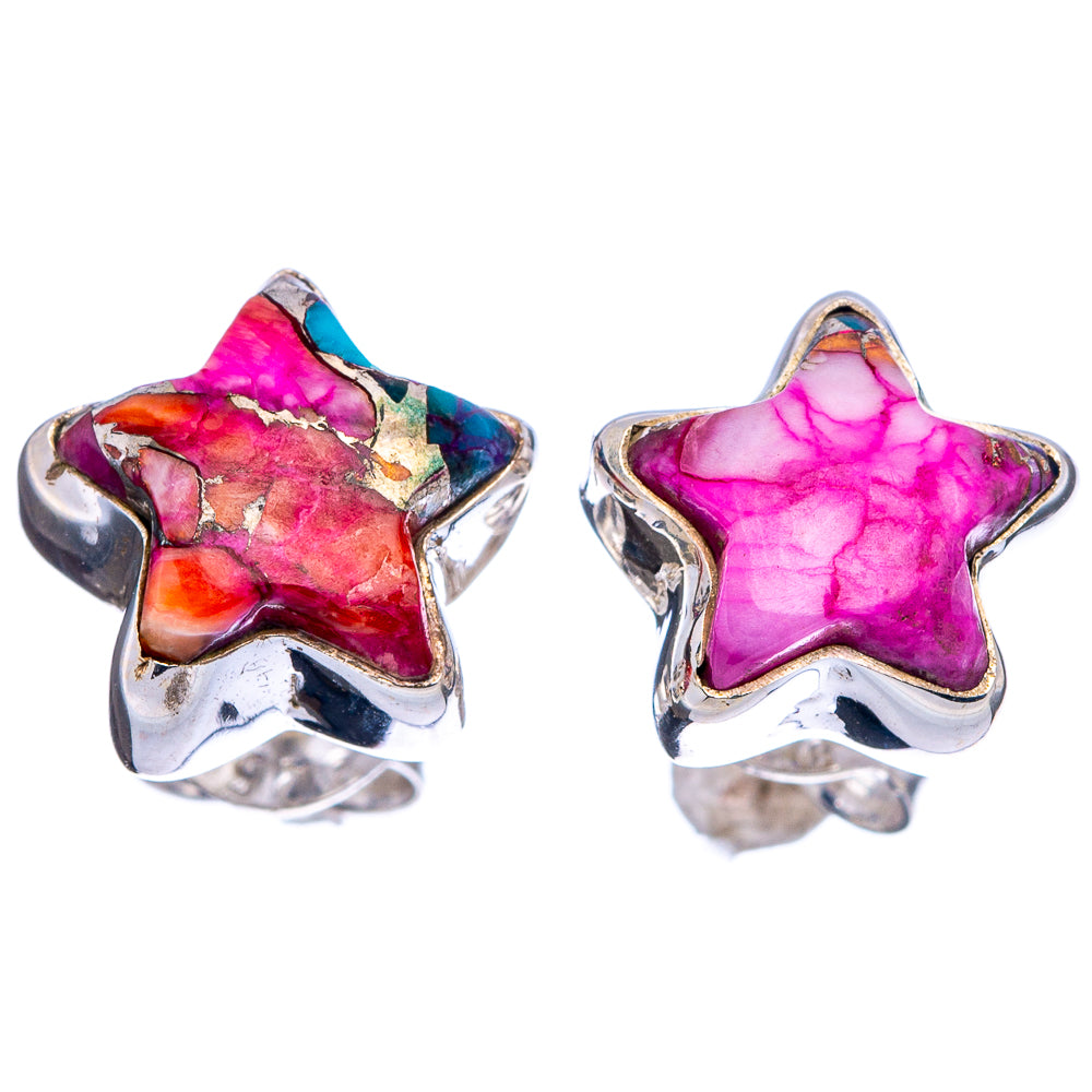 Pink Dahlia Mohave Turquoise Star Earrings 3/8" (.925 Sterling Silver)