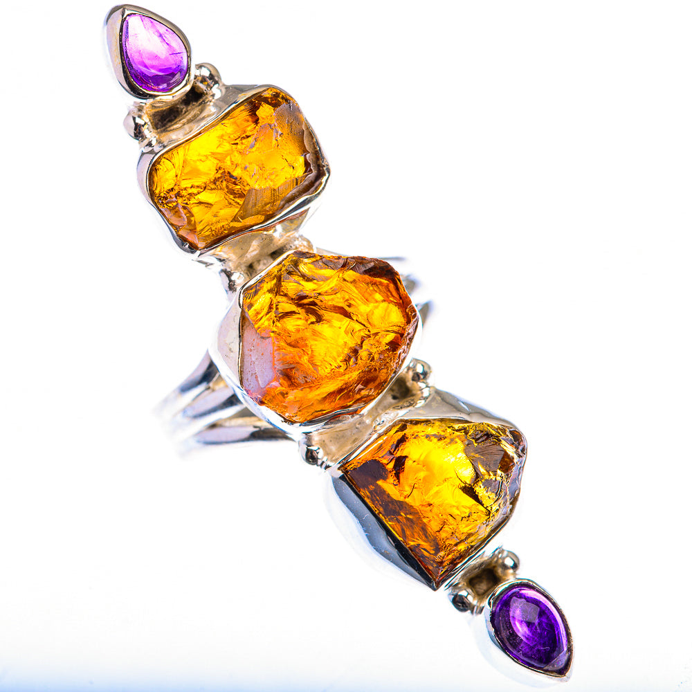Large Raw Citrine, Amethyst Ring Size 6.75 (925 Sterling Silver) RING140007