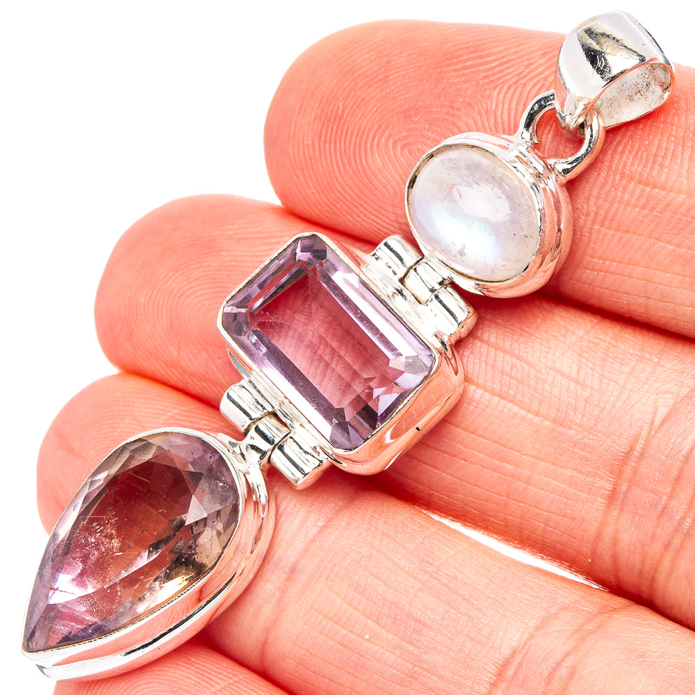 Premium Ametrine, Amethyst, Rainbow Moonstone Pendant 2 1/8" (.925 Sterling Silver)