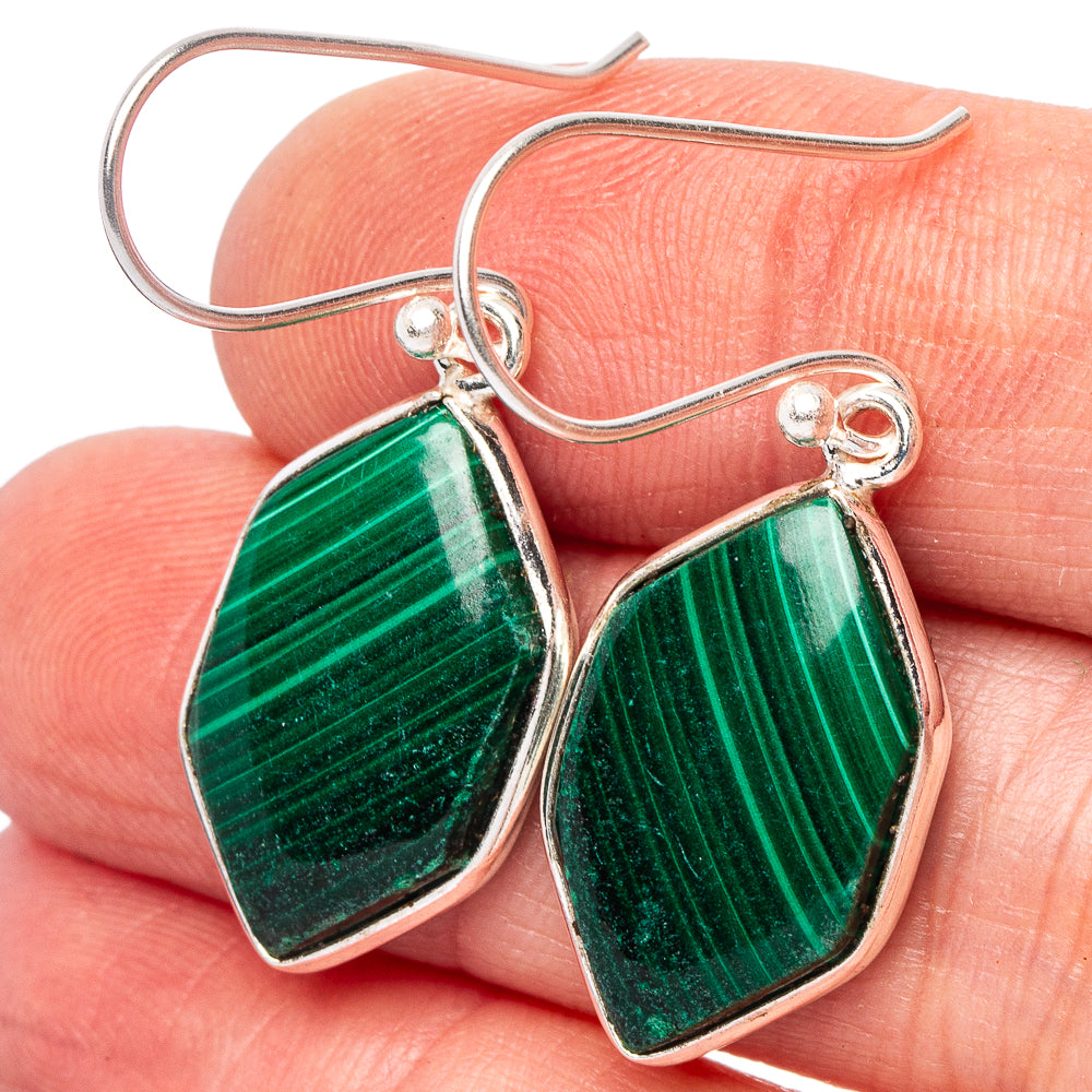 Malachite Earrings 1 1/2" (.925 Sterling Silver)