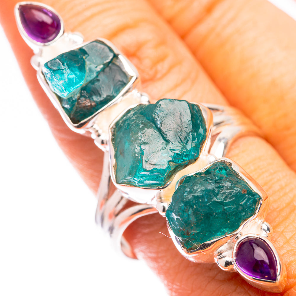 Large Blue Fluorite, Amethyst Ring Size 9.75 (925 Sterling Silver) R140872
