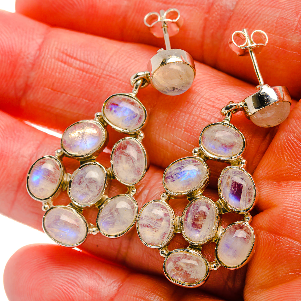 Signature Rainbow Moonstone 925 Sterling Silver Earrings 1 5/8" (925 Sterling Silver) EARR431962