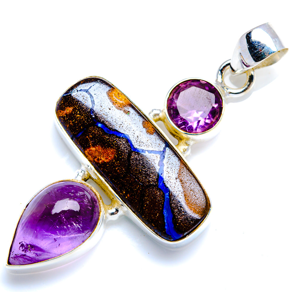 Boulder Opal, Amethyst 925 Sterling Silver Pendant 2" (925 Sterling Silver) PD38423