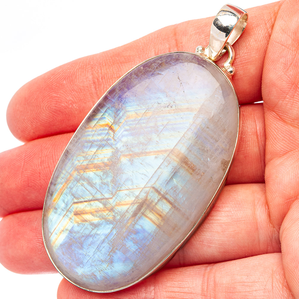 Huge Premium Rainbow Moonstone Pendant 2 3/4" (.925 Sterling Silver)
