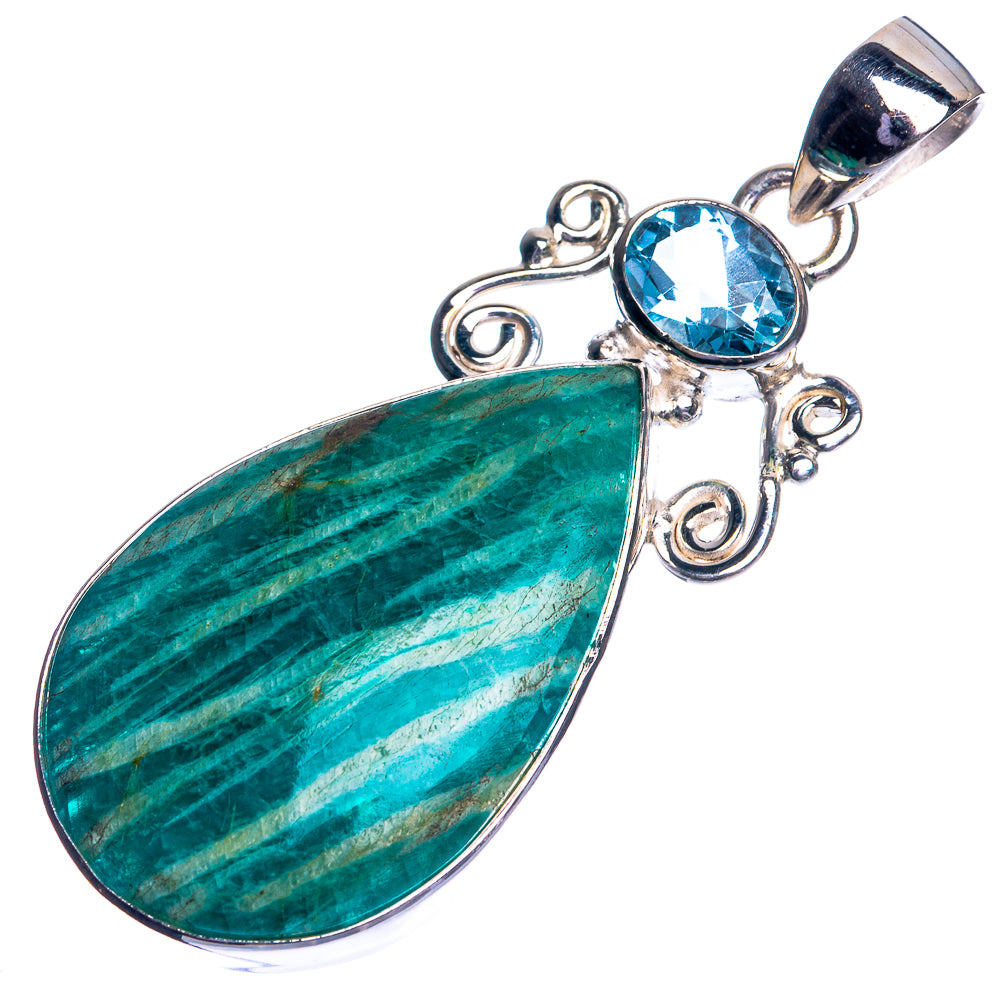 Amazonite, Blue Topaz 925 Sterling Silver Pendant 2 1/8"