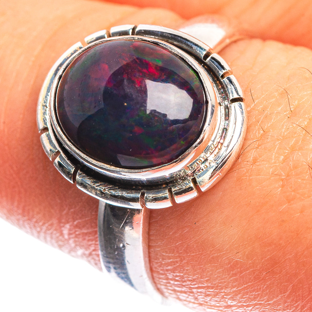 Black Opal 925 Sterling Silver Ring Size 8