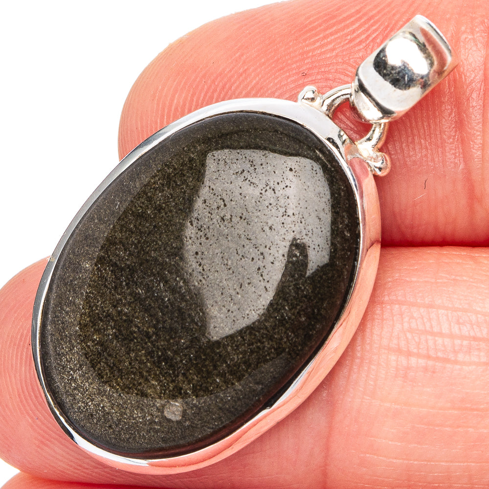 Gold Sheen Obsidian Pendant 1 3/8" (.925 Sterling Silver)
