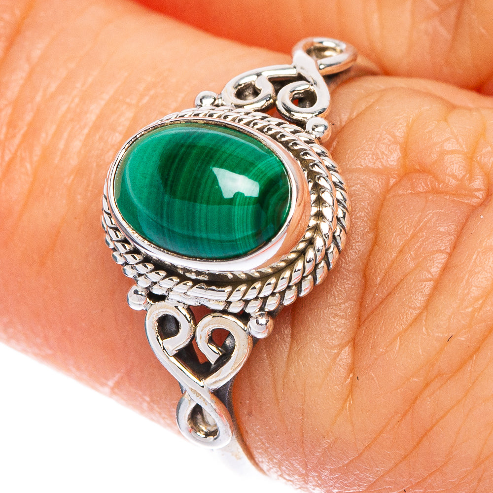 Malachite Dainty Ring Size 6 (925 Sterling Silver) R1211