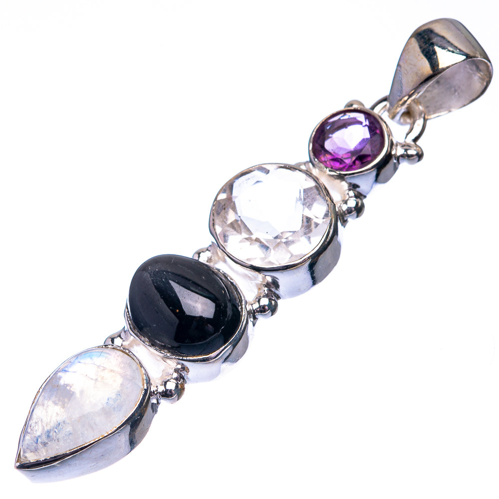 Rainbow Moonstone, Star Diopside, White Quartz, Amethyst 925 Sterling Silver Pendant 2" (925 Sterling Silver) PD38672