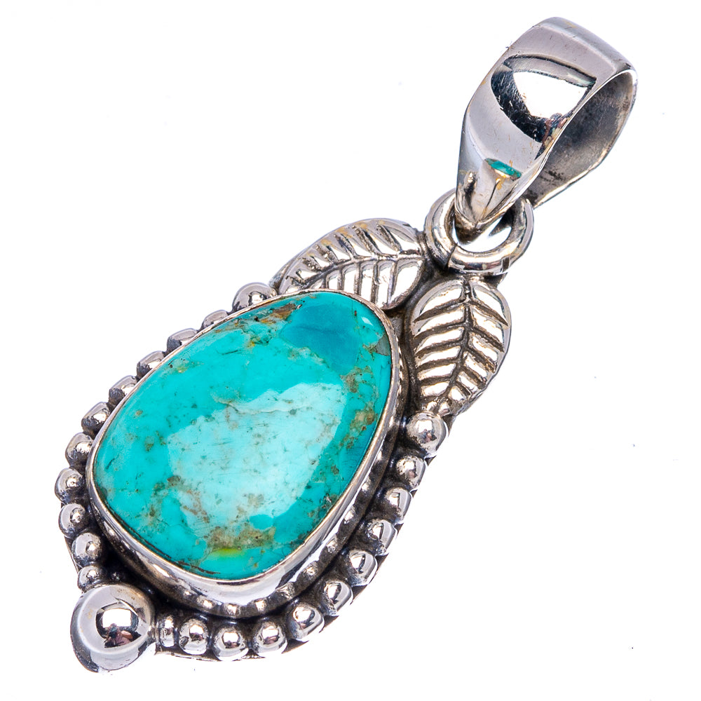 Native Style Mohave Turquoise Leaf Pendant 1 3/8" (.925 Sterling Silver)