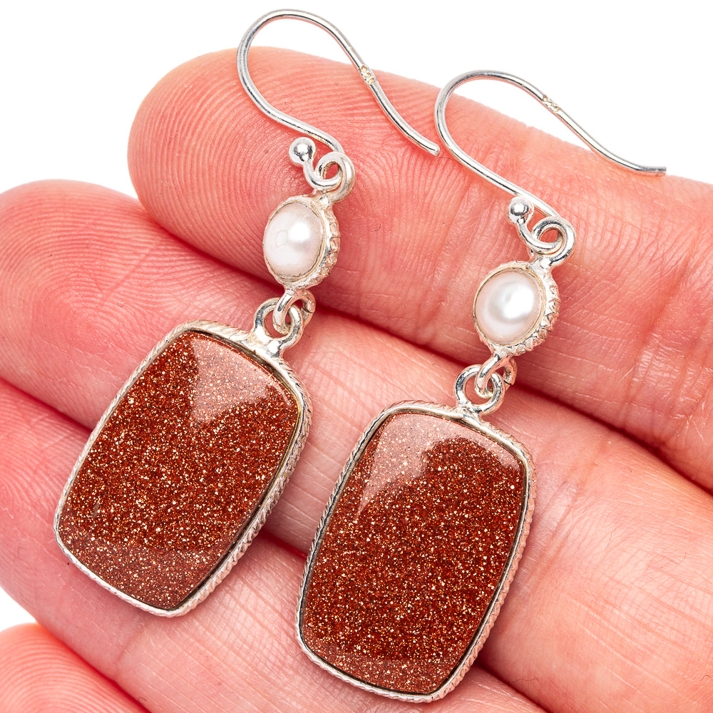 Goldstone, Cultured Pearl Earrings 1 3/4" (925 Sterling Silver) E433182