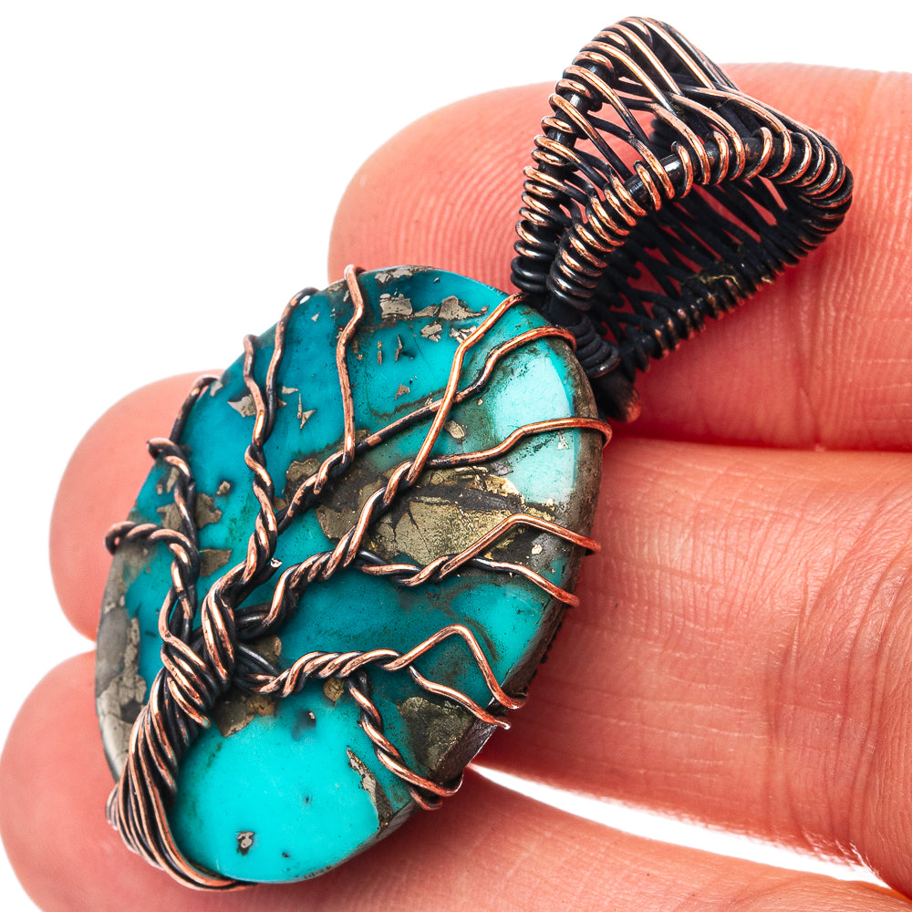 Turquoise Tree of Life Pendant 1 5/8" (Oxidized Copper)
