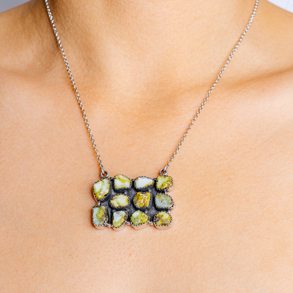 Exclusive Native Style Sonoran Gold Turquoise Necklace 16 to 18" (.925 Sterling Silver)