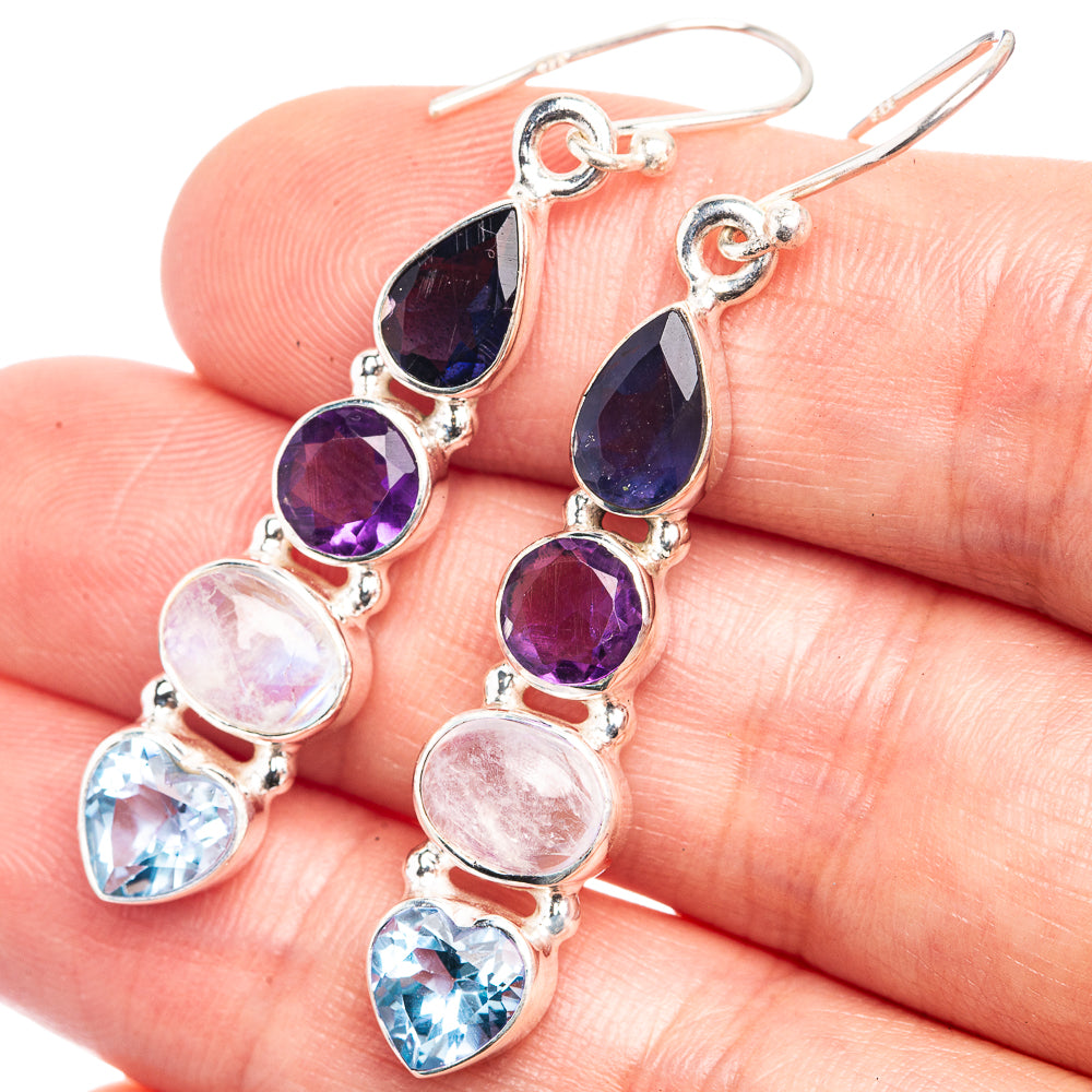 Rainbow Moonstone, Tanzanite, Blue Topaz, Amethyst Earrings 2" (925 Sterling Silver) E432577