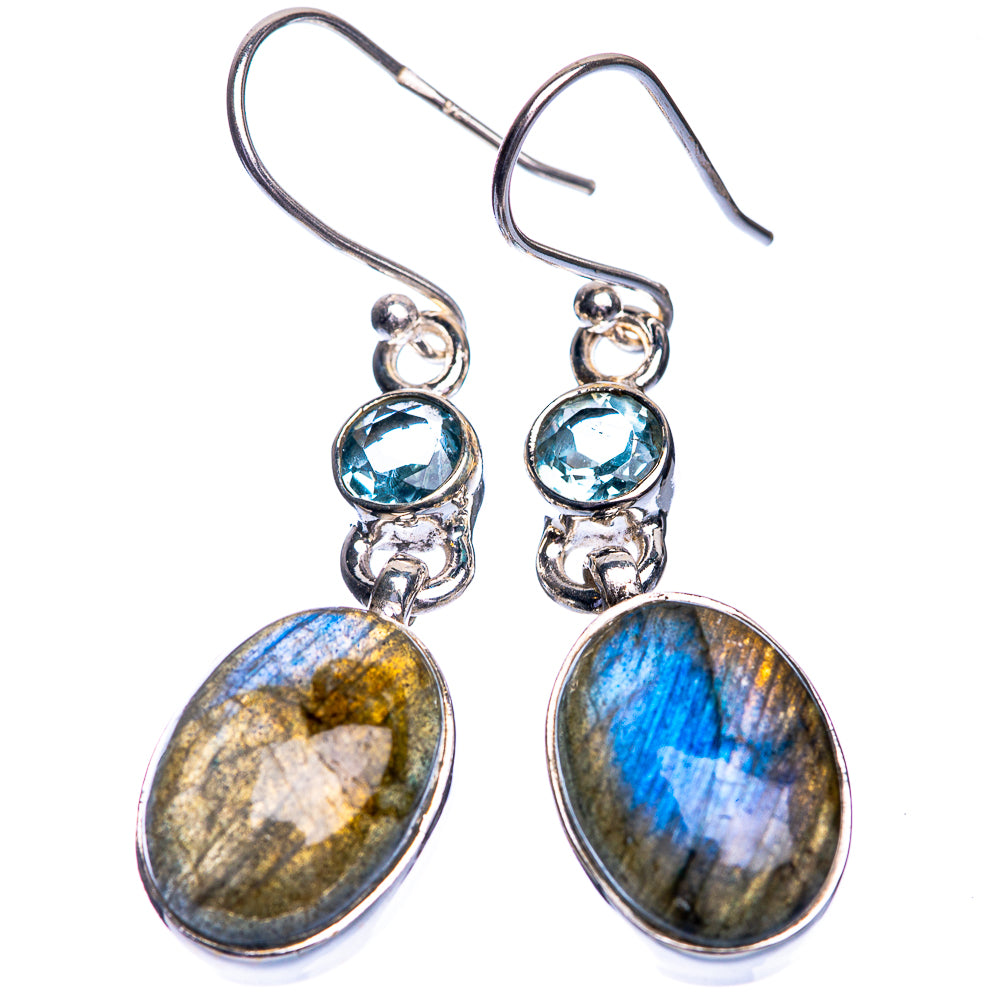 Labradorite, Blue Topaz Earrings 1 5/8" (925 Sterling Silver) E432786