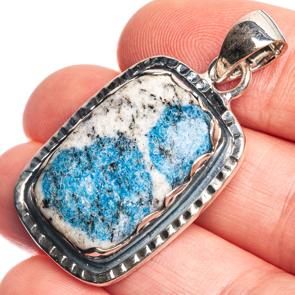 K2 Blue Azurite 925 Sterling Silver Pendant 1 5/8"