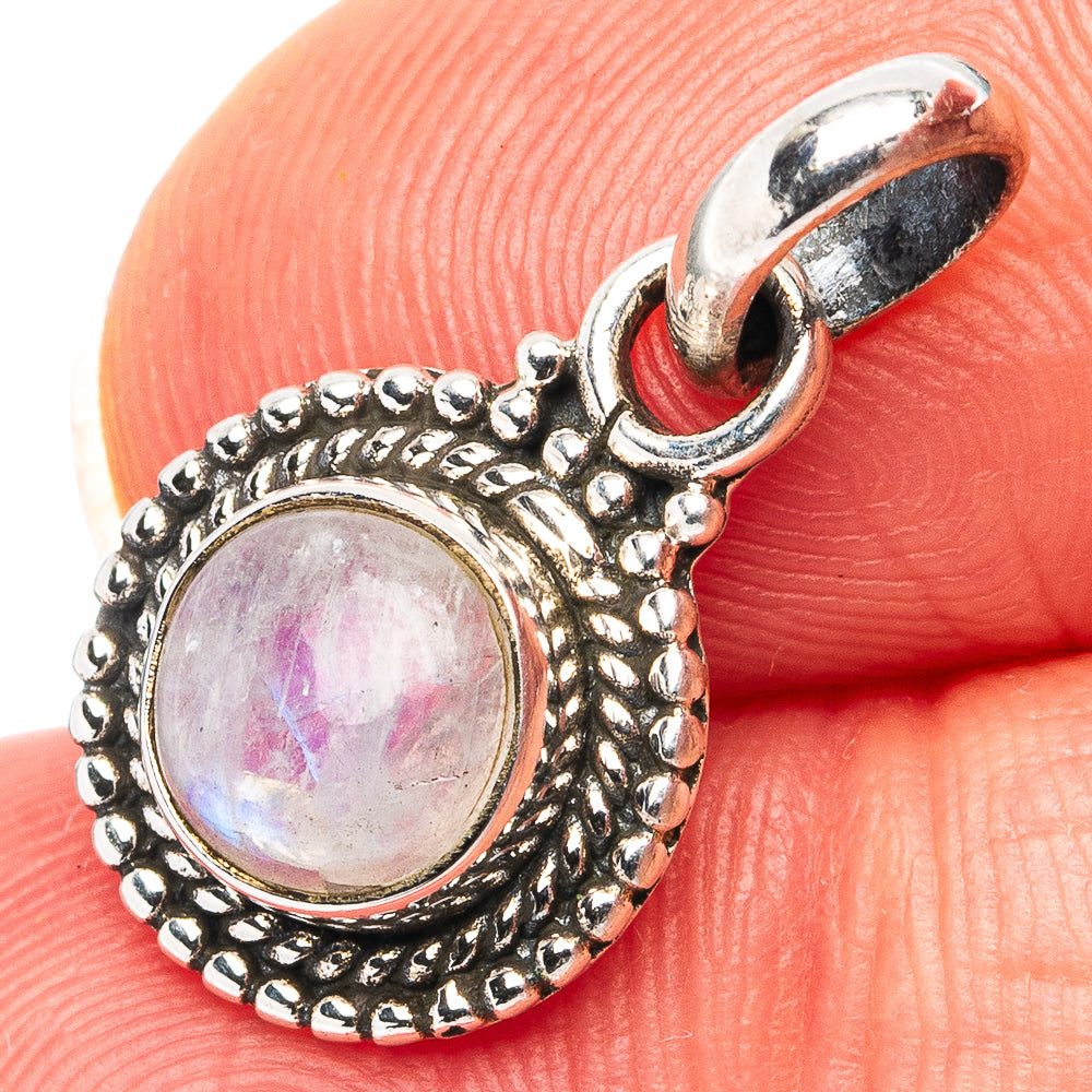 Rainbow Moonstone Dainty Pendant 7/8" (.925 Sterling Silver)