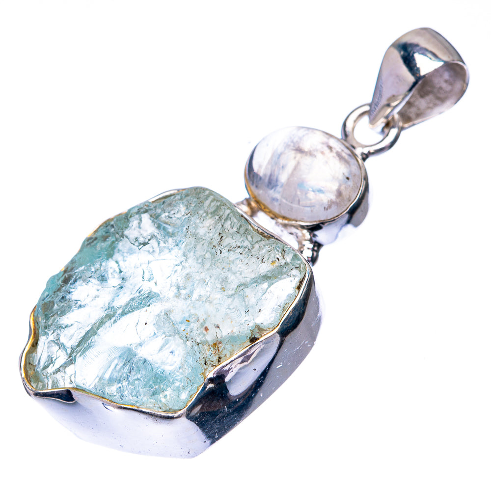 Raw Aquamarine, Rainbow Moonstone 925 Sterling Silver Pendant 1 3/4" (925 Sterling Silver) PD38629