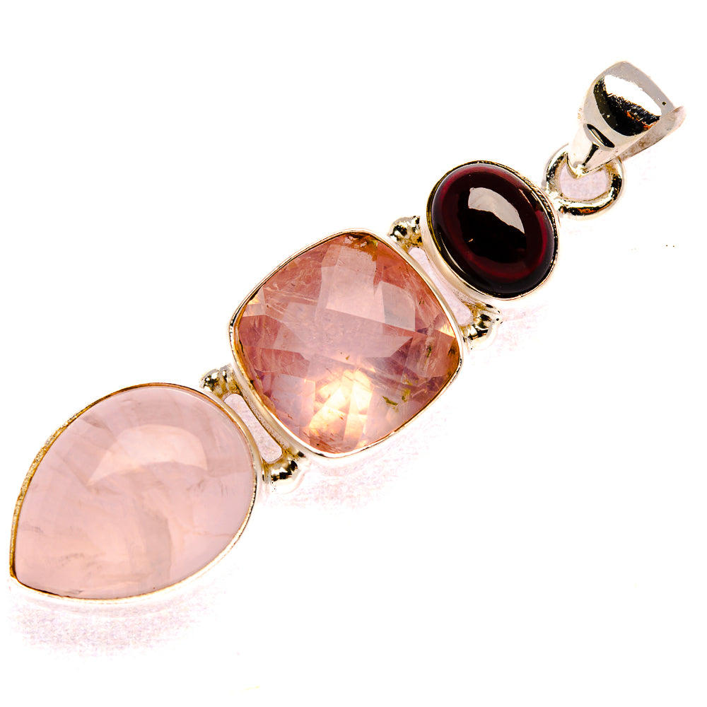 Rose Quartz, Garnet Pendant 2" (925 Sterling Silver) PD37925