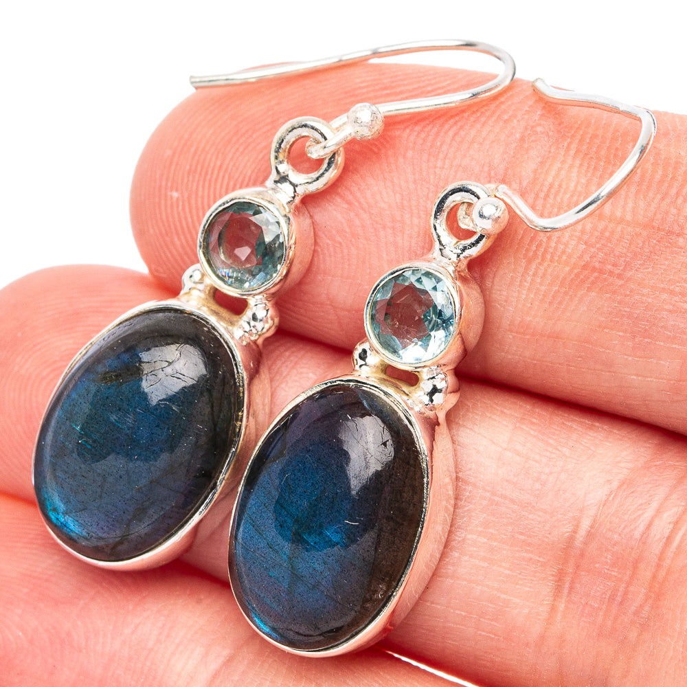 Labradorite, Blue Topaz 925 Sterling Silver Earrings 1 1/2" (925 Sterling Silver)