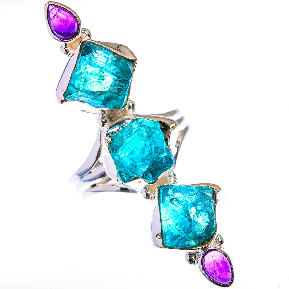 Large Raw Blue Fluorite, Amethyst Ring Size 8.25 (925 Sterling Silver) RING140056