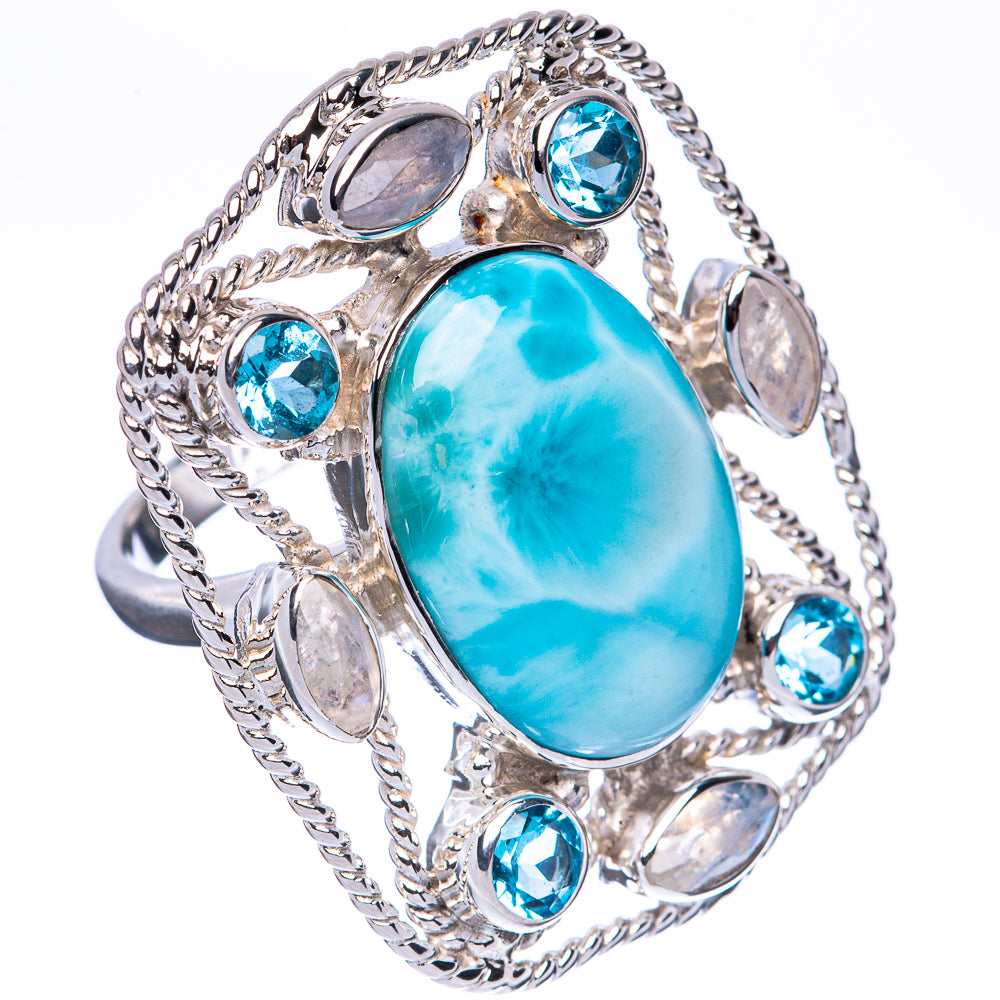 Signature Larimar, Blue Topaz Ring Size 7.75 (925 Sterling Silver) R2550