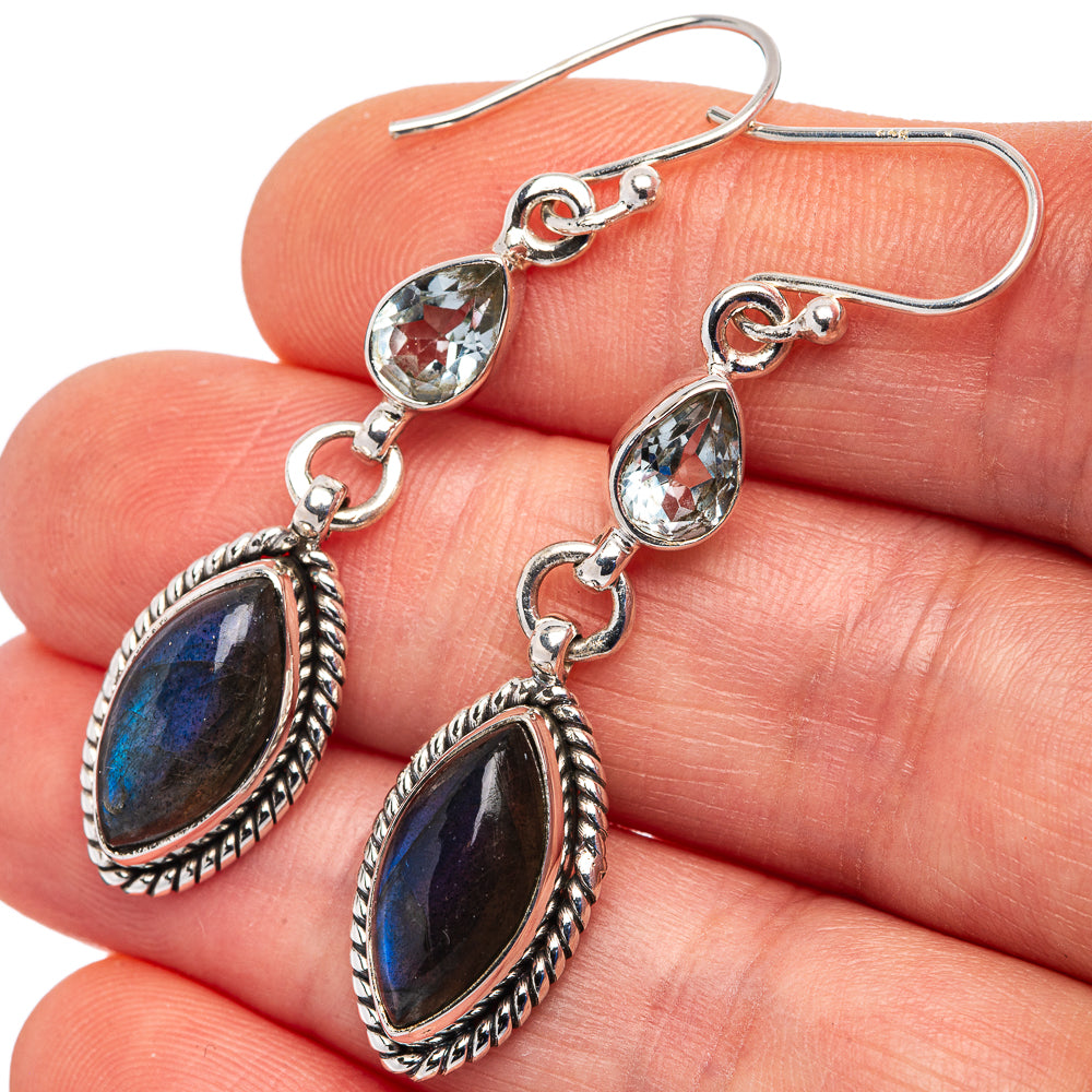 Labradorite Earrings 1 7/8" (.925 Sterling Silver)