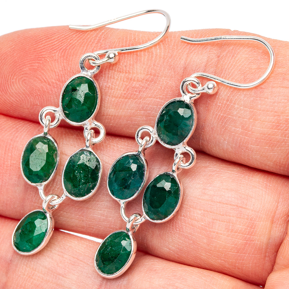 Emerald Earrings 1 3/4" (925 Sterling Silver) E2687