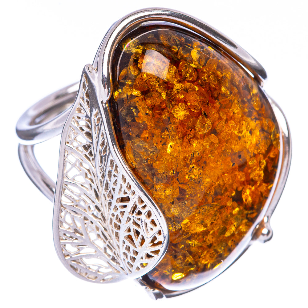 Baltic Amber Leaf Ring Size 8.25 (925 Sterling Silver) R1885