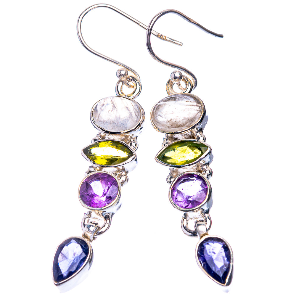 Rainbow Moonstone, Peridot, Amethyst, Tanzanite Earrings 2" (925 Sterling Silver) E432587