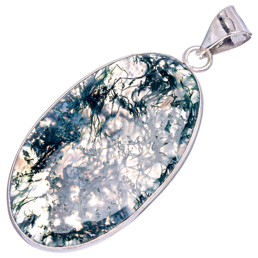 Green Moss Agate Pendant 2 1/8" (Silver Plated)