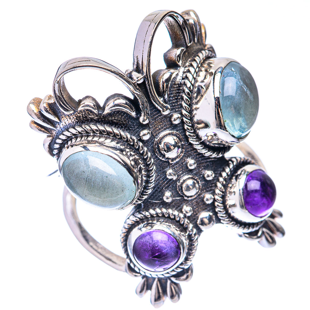 Large Aquamarine, Amethyst Ring Size 7.5 (925 Sterling Silver) R141675