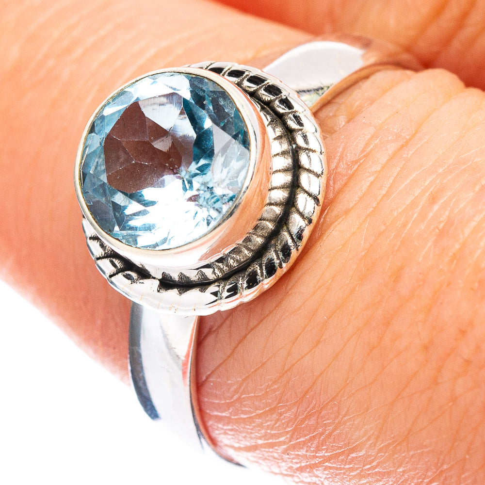 Faceted Blue Topaz Ring Size 8 (.925 Sterling Silver)