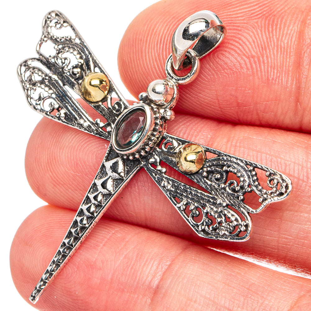 Dainty Blue Topaz Dragonfly Pendant 1 5/8" (925 Sterling Silver) P45589