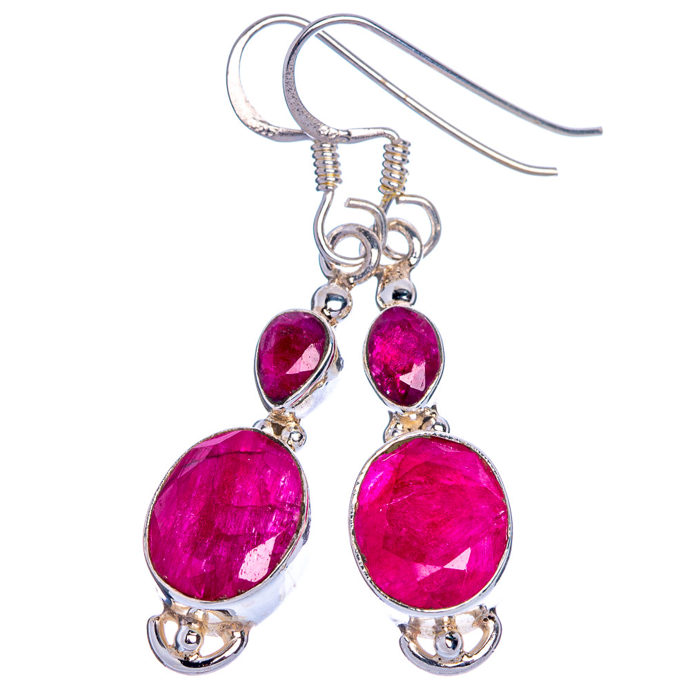 Ruby Earrings 1 3/4" (925 Sterling Silver) E433544
