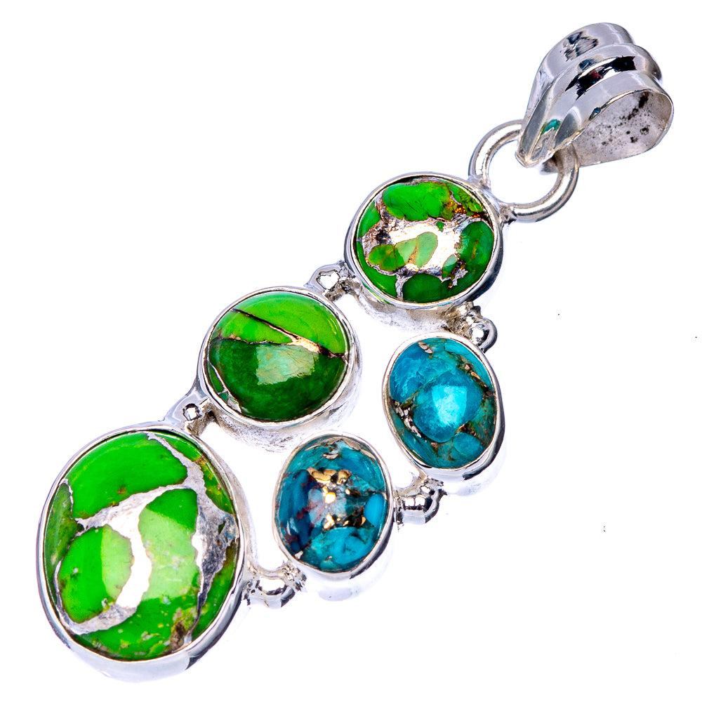 Green Blue Copper Composite Turquoise Pendant 1 5/8" (925 Sterling Silver) P41122