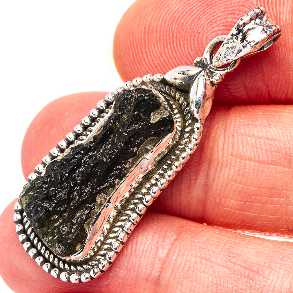 Rare Moldavite Pendant 1 5/8" (.925 Sterling Silver)