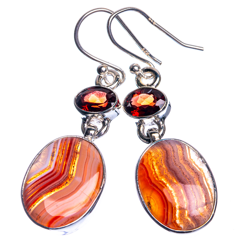 Red Botswana Agate, Garnet 925 Sterling Silver Earrings 1 5/8"