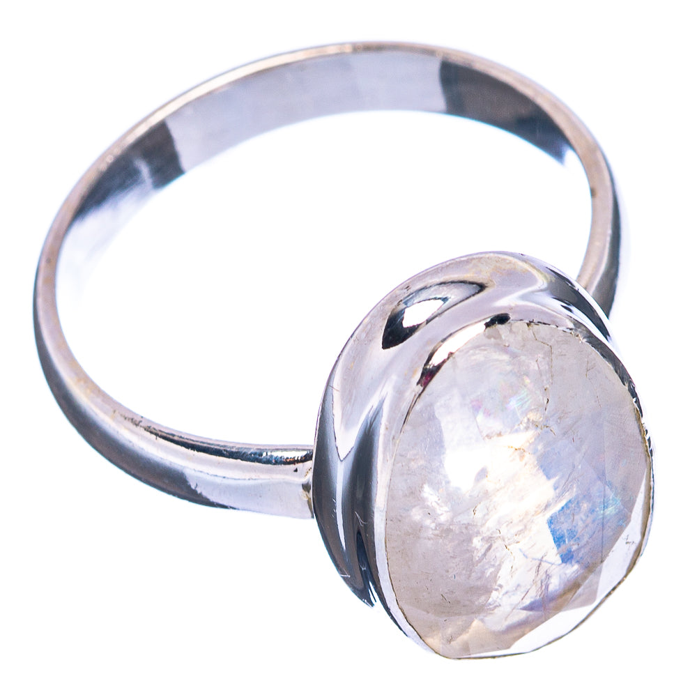 Faceted Rainbow Moonstone Ring Size 7.5 (.925 Sterling Silver)