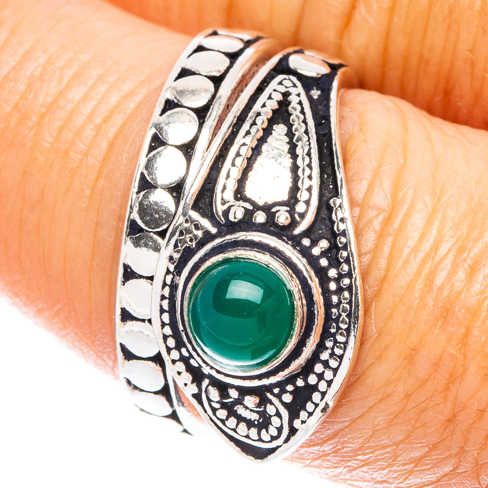 Green Onyx Dainty Ring Size 7 Adjustable (925 Sterling Silver) R5221