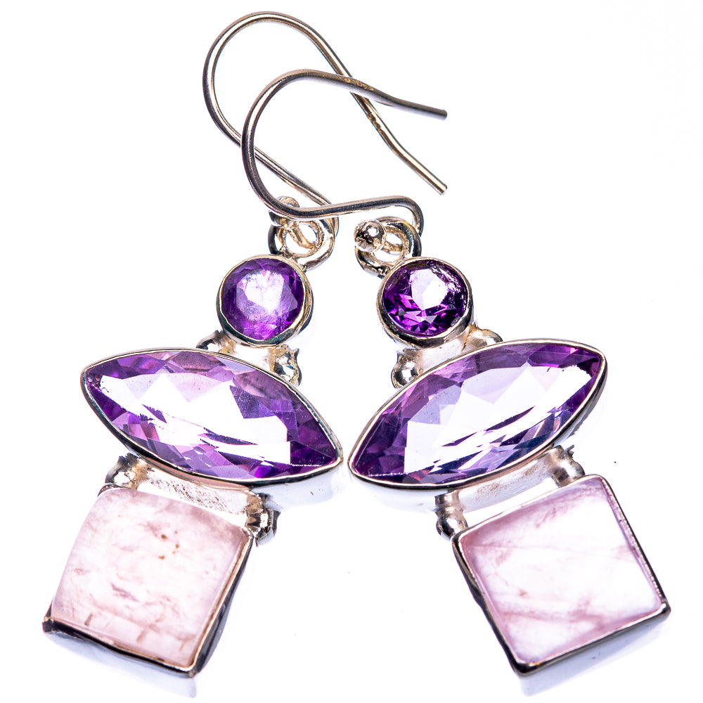 Rose Quartz, Amethyst Earrings 1 5/8" (925 Sterling Silver) E432667